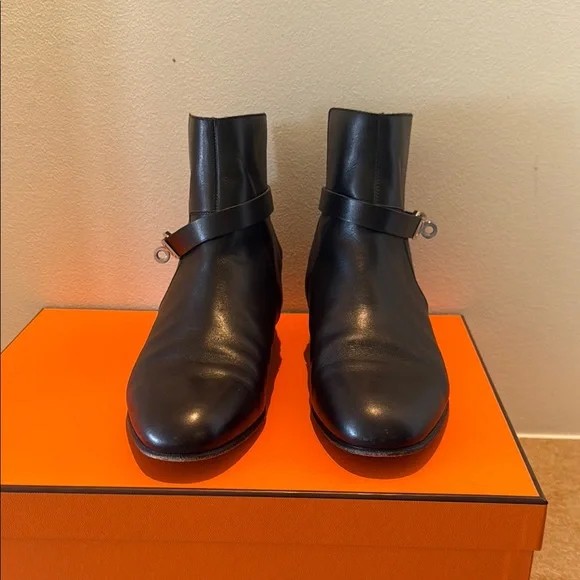 Hermes Black Ankle Boots with Strap Detail - Picture 3 of 17